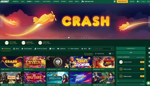 Crash games lobby with Crash, Crystal, Under and Over 7 and other instant games